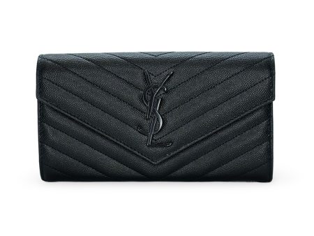 SAINT LAURENT: Grain de Poudre Cassandre Large Flap Wallet Fashion