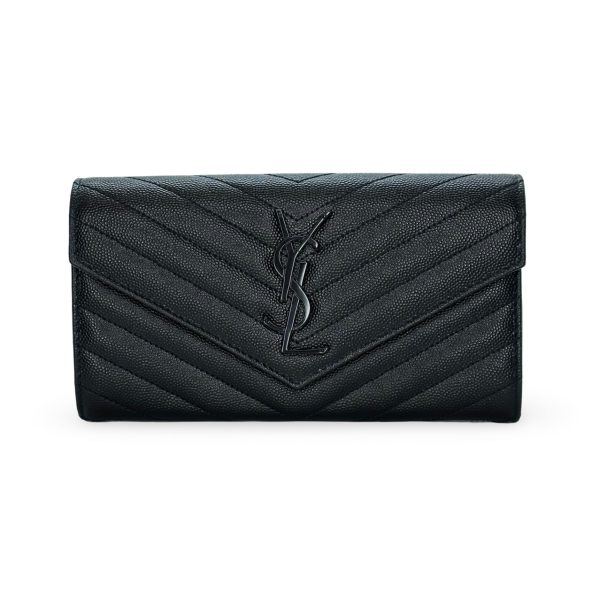 SAINT LAURENT: Grain de Poudre Cassandre Large Flap Wallet Fashion