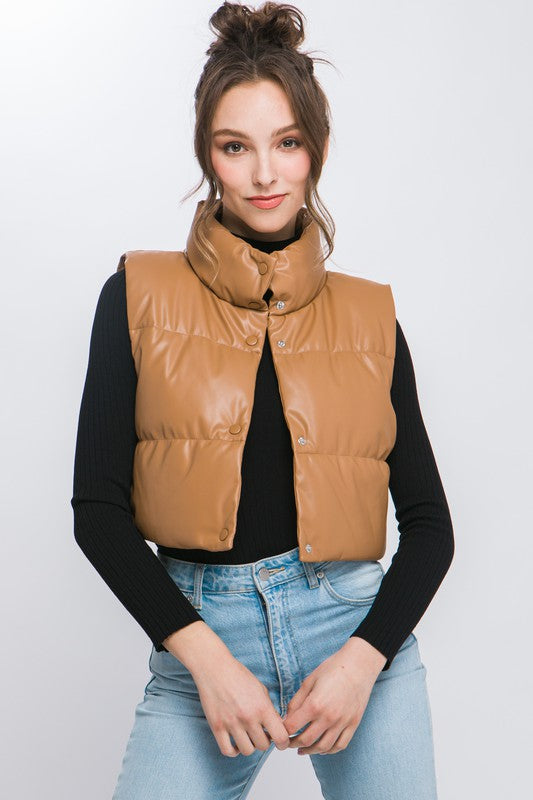 PU Faux Leather puffer West With Snap Button Online