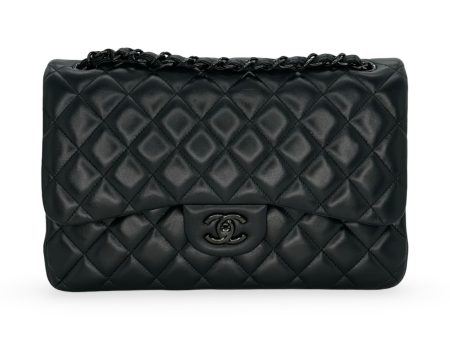 CHANEL: Quilted Lambskin So Black Jumbo Classic Double Flap For Discount