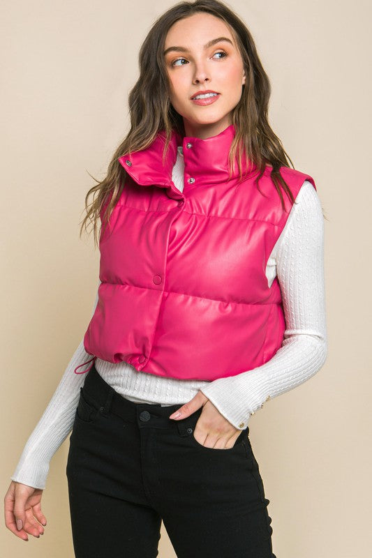 PU Faux Leather puffer West With Snap Button Online