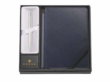 Cross Calais Ball Pen Combo Gift Set, Satin Chrome With Blue Journal Cheap