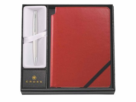 Cross Calais Ball Pen Combo Gift Set, Satin Chrome With Red Journal Fashion