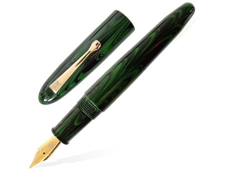 Lotus Shikhar Fountain Pen, Green Swirl - Jowo Steel Nib Fashion